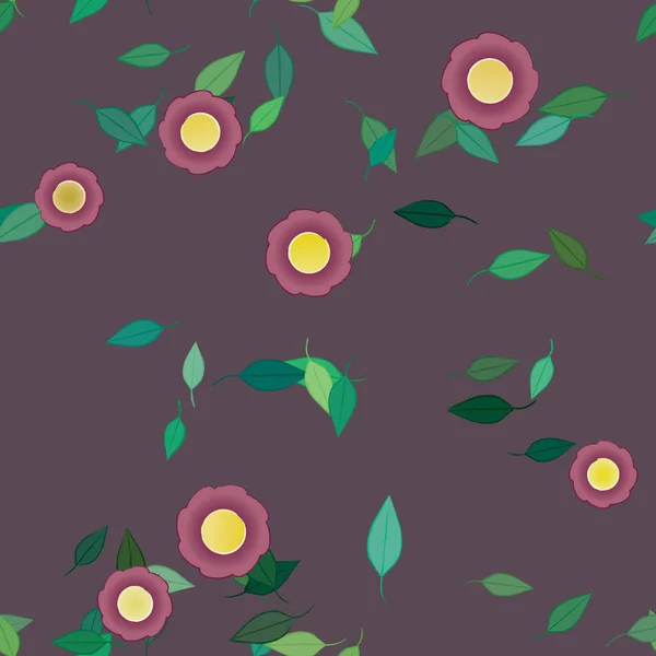 Composição Design Com Flores Simples Folhas Verdes Ilustração Vetorial — Vetor de Stock