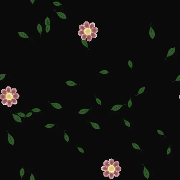 Composição Design Com Flores Simples Folhas Verdes Ilustração Vetorial —  Vetores de Stock