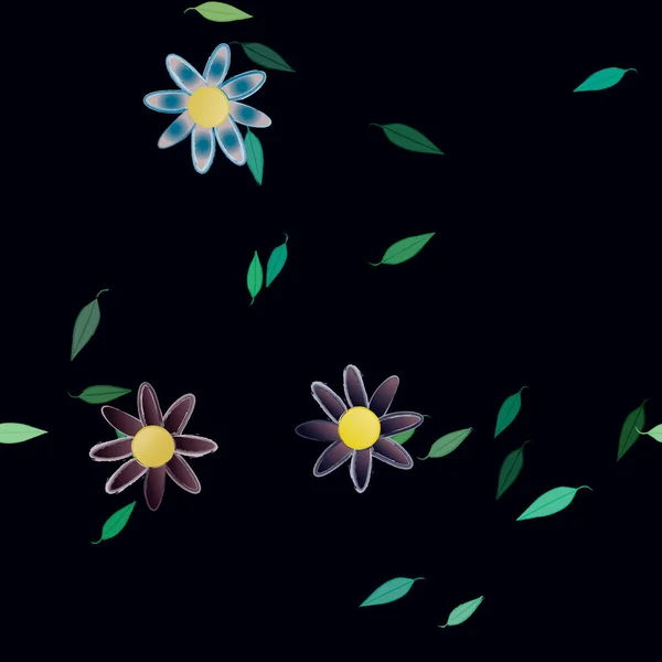 Composition Design Avec Fleurs Simples Feuilles Vertes Illustration Vectorielle — Image vectorielle