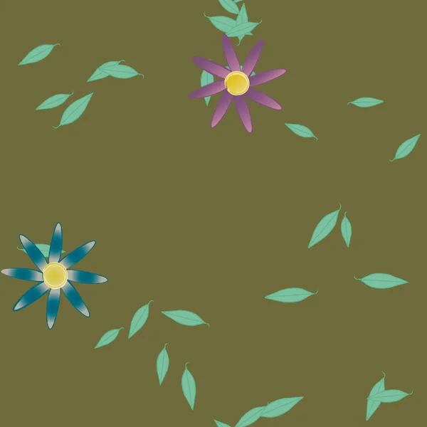 Composición Diseño Con Flores Simples Hojas Verdes Ilustración Vectorial — Archivo Imágenes Vectoriales