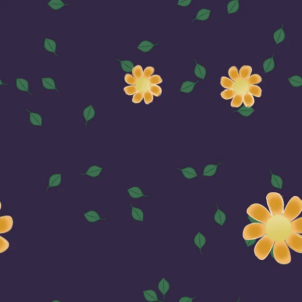 Composição Design Com Flores Simples Folhas Verdes Ilustração Vetorial — Vetor de Stock