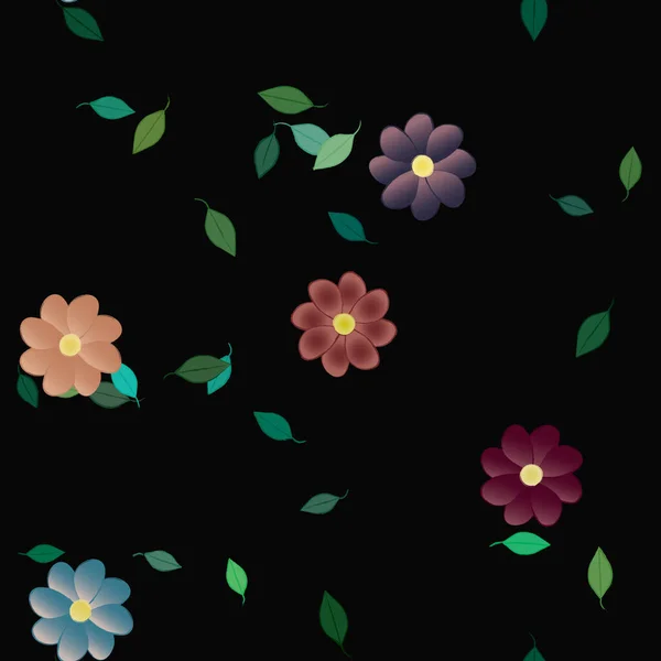 Composição Design Com Flores Simples Folhas Verdes Ilustração Vetorial —  Vetores de Stock