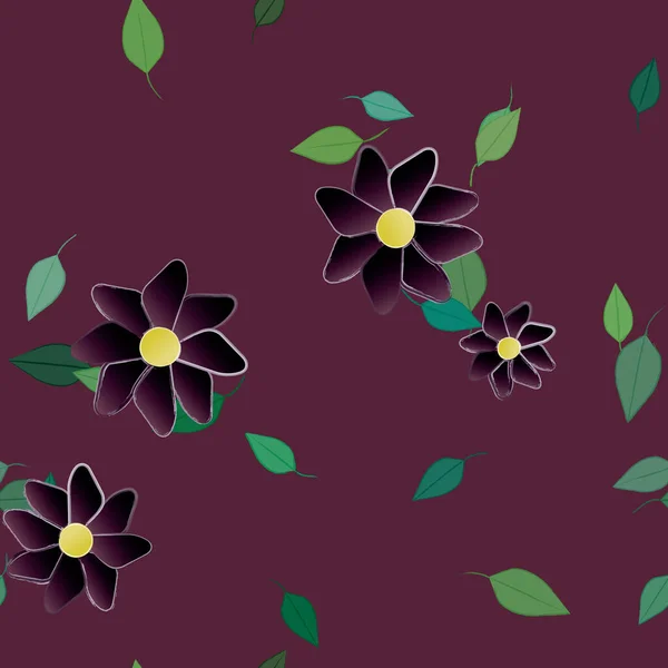 Composition Design Avec Fleurs Simples Feuilles Vertes Illustration Vectorielle — Image vectorielle