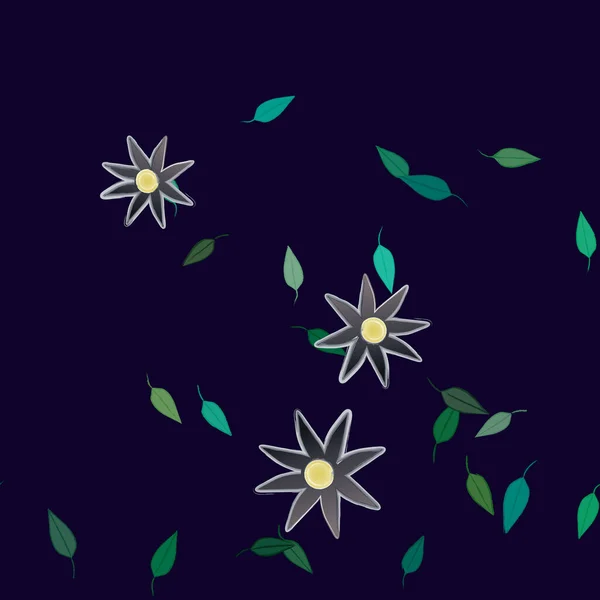 Composition Design Avec Fleurs Simples Feuilles Vertes Illustration Vectorielle — Image vectorielle