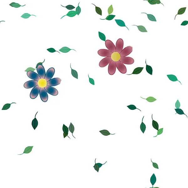 Illustration Vectorielle Pétales Fleurs Été Avec Feuilles Fond Botanique — Image vectorielle