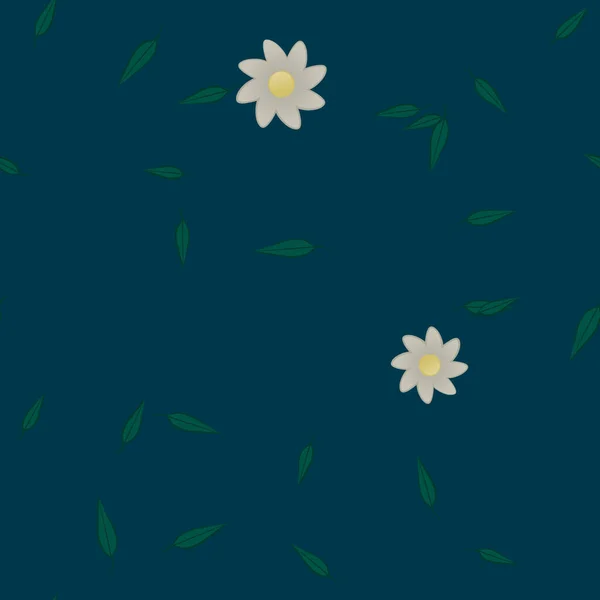 Composição Design Com Flores Simples Folhas Verdes Ilustração Vetorial — Vetor de Stock