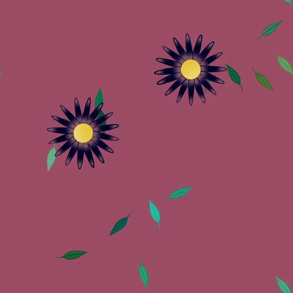 Vector Illustratie Van Zomerbloemen Bloemblaadjes Met Bladeren Botanische Achtergrond — Stockvector