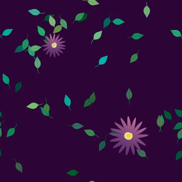 Composición Diseño Con Flores Simples Hojas Verdes Ilustración Vectorial — Archivo Imágenes Vectoriales