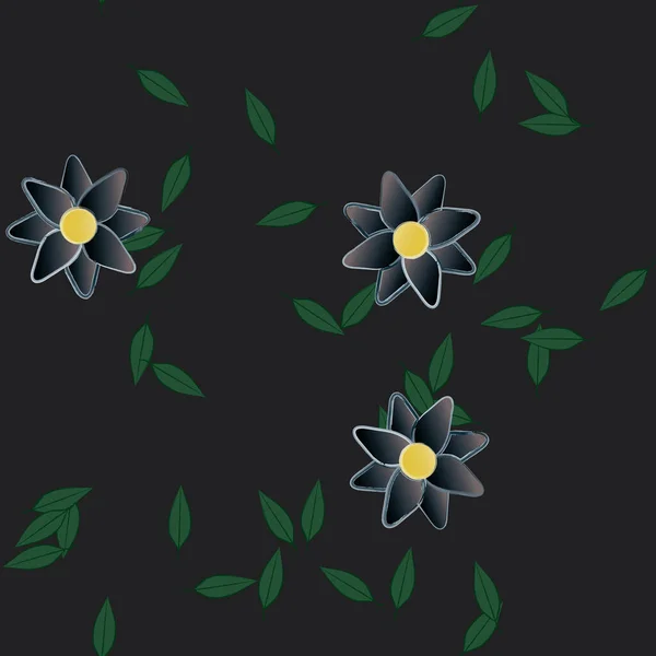 Composition Design Avec Fleurs Simples Feuilles Vertes Illustration Vectorielle — Image vectorielle