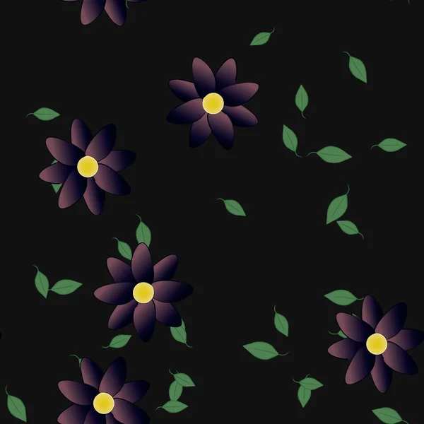 Composição Design Com Flores Simples Folhas Verdes Ilustração Vetorial — Vetor de Stock