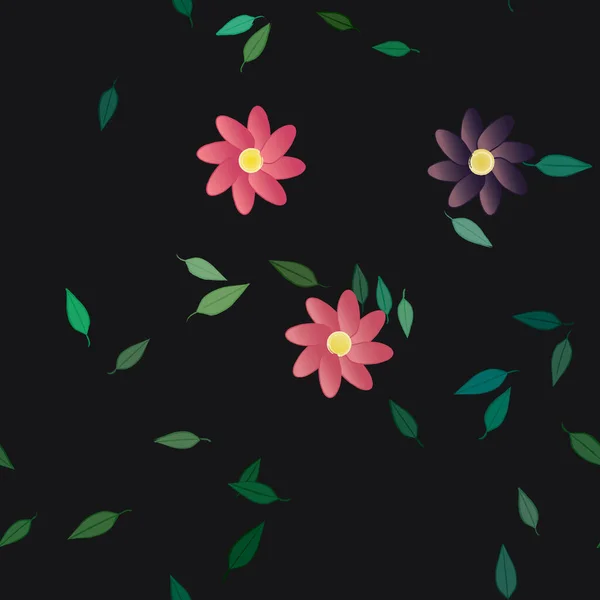 Illustration Vectorielle Pétales Fleurs Été Avec Feuilles Fond Botanique — Image vectorielle