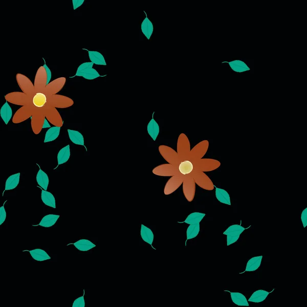 Composition Design Avec Fleurs Simples Feuilles Vertes Illustration Vectorielle — Image vectorielle