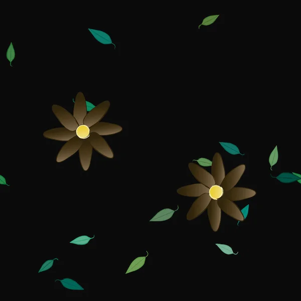 Composition Design Avec Fleurs Simples Feuilles Vertes Illustration Vectorielle — Image vectorielle