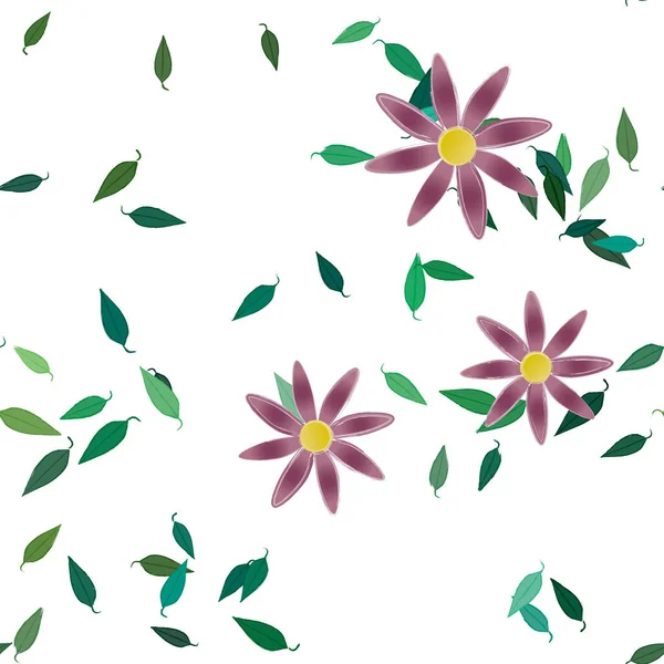 Utforming Med Enkle Blomster Grønne Blader Vektorillustrasjon – stockvektor