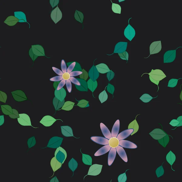 Illustration Vectorielle Pétales Fleurs Été Avec Feuilles Fond Botanique — Image vectorielle