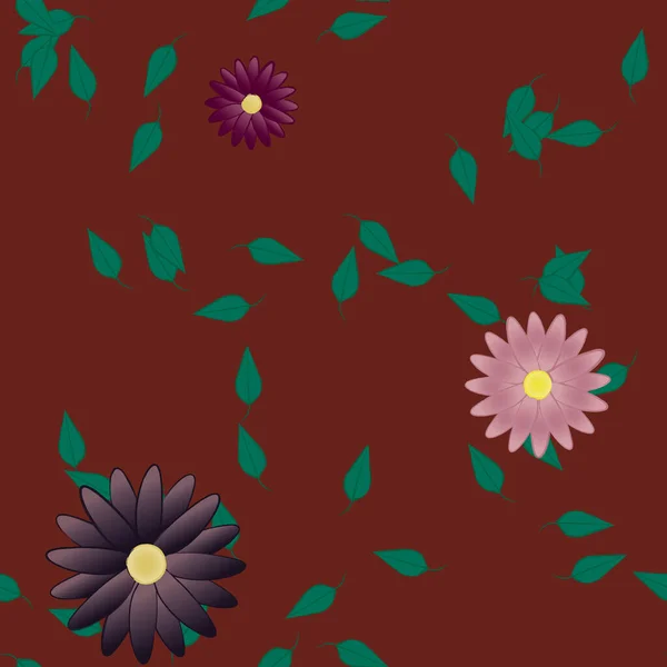 Composición Diseño Con Flores Simples Hojas Verdes Ilustración Vectorial — Vector de stock