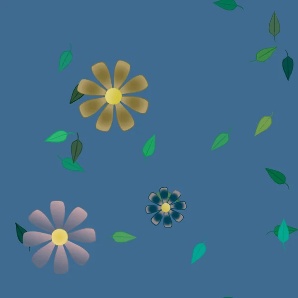 Composição Design Com Flores Simples Folhas Verdes Ilustração Vetorial —  Vetores de Stock