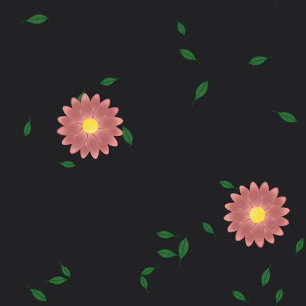 Composición Diseño Con Flores Simples Hojas Verdes Ilustración Vectorial — Archivo Imágenes Vectoriales