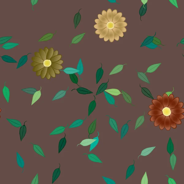 Composição Design Com Flores Simples Folhas Verdes Ilustração Vetorial — Vetor de Stock