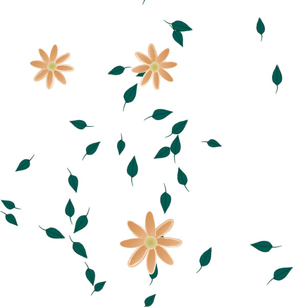 design composition with simple flowers and green leaves, vector illustration