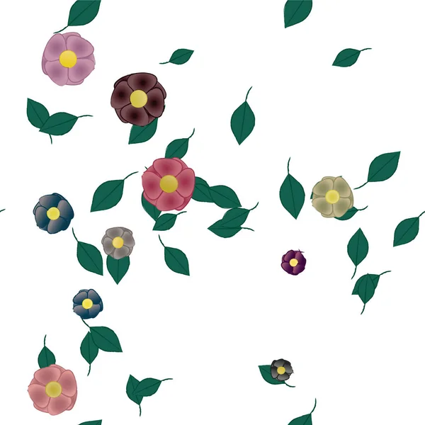 Hermosa Composición Con Flores Colores Simples Hojas Verdes Ilustración Vectorial — Vector de stock