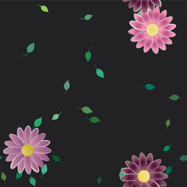 Hermosa Composición Con Flores Colores Simples Hojas Verdes Ilustración Vectorial — Vector de stock