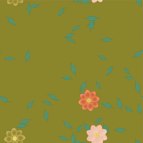 Hermosa Composición Con Flores Colores Simples Hojas Verdes Ilustración Vectorial — Vector de stock