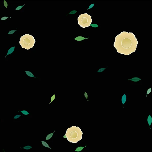 Hermosa Composición Con Flores Colores Simples Hojas Verdes Ilustración Vectorial — Vector de stock