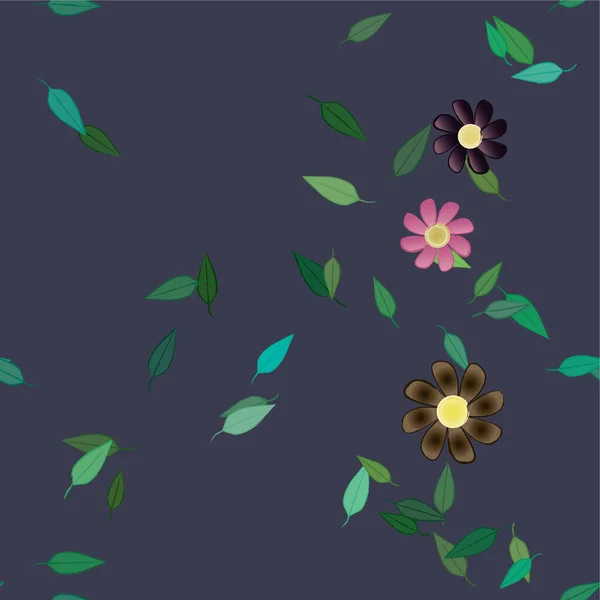 Hermosa Composición Con Flores Colores Simples Hojas Verdes Ilustración Vectorial — Archivo Imágenes Vectoriales