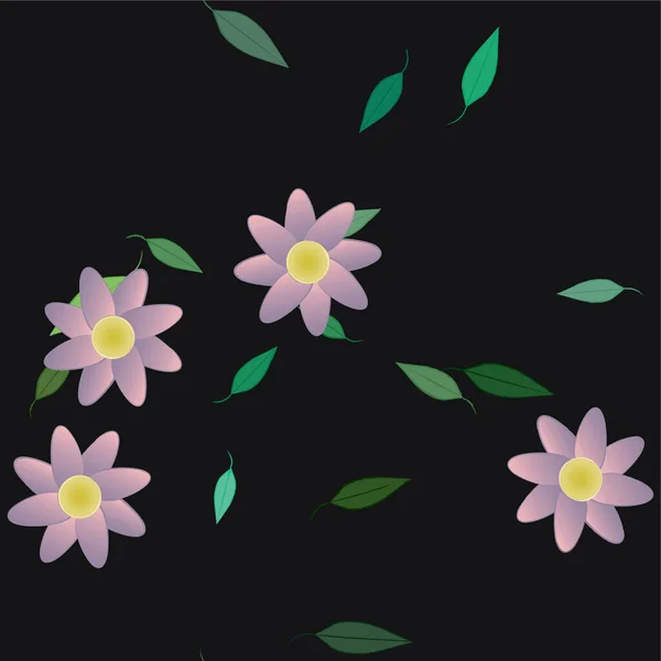 Composição Bonita Com Flores Coloridas Simples Folhas Verdes Ilustração Vetorial —  Vetores de Stock