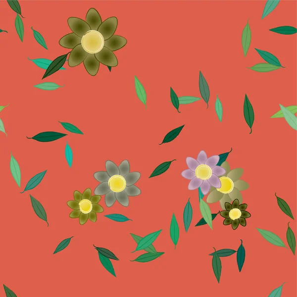 Belle Composition Avec Des Fleurs Colorées Simples Des Feuilles Vertes — Image vectorielle