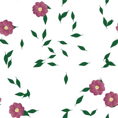 Basit renkli çiçekleri ve yeşil yaprakları olan güzel kompozisyon, vektör illüstrasyonu  