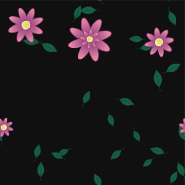 Basit renkli çiçekleri ve yeşil yaprakları olan güzel kompozisyon, vektör illüstrasyonu  