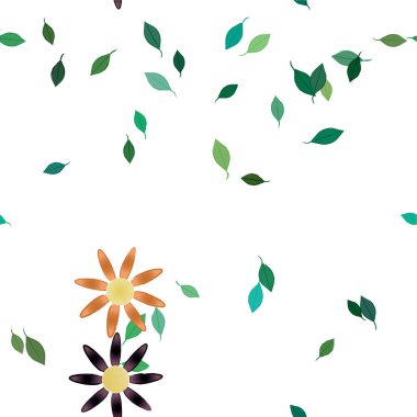 Basit renkli çiçekleri ve yeşil yaprakları olan güzel kompozisyon, vektör illüstrasyonu  