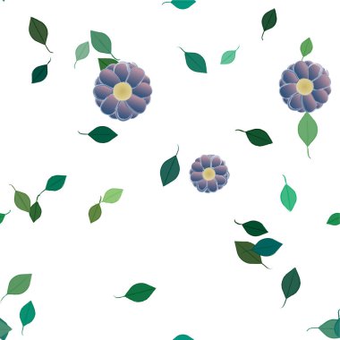 Basit renkli çiçekleri ve yeşil yaprakları olan güzel kompozisyon, vektör illüstrasyonu  