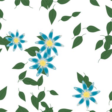 Basit renkli çiçekleri ve yeşil yaprakları olan güzel kompozisyon, vektör illüstrasyonu  