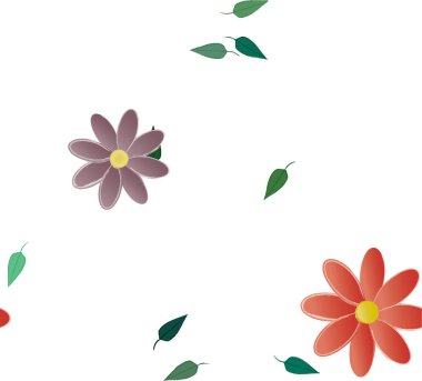 Basit renkli çiçekleri ve yeşil yaprakları olan güzel kompozisyon, vektör illüstrasyonu  