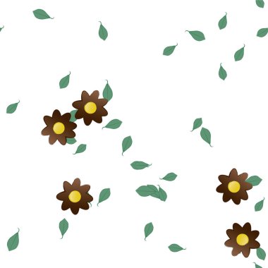 Basit renkli çiçekleri ve yeşil yaprakları olan güzel kompozisyon, vektör illüstrasyonu  