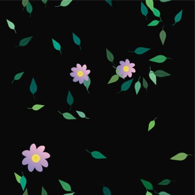 Basit renkli çiçekleri ve yeşil yaprakları olan güzel kompozisyon, vektör illüstrasyonu  