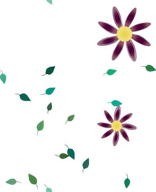 Basit renkli çiçekleri ve yeşil yaprakları olan güzel kompozisyon, vektör illüstrasyonu  