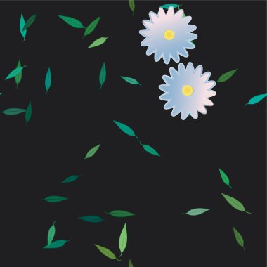 Basit renkli çiçekleri ve yeşil yaprakları olan güzel kompozisyon, vektör illüstrasyonu  