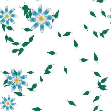 Basit renkli çiçekleri ve yeşil yaprakları olan güzel kompozisyon, vektör illüstrasyonu  