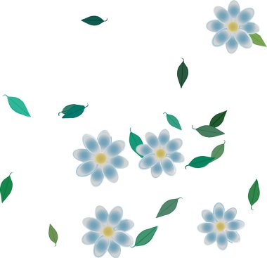 Basit renkli çiçekleri ve yeşil yaprakları olan güzel kompozisyon, vektör illüstrasyonu  