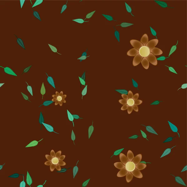 Krásná Kompozice Jednoduchými Barevnými Květy Zelenými Listy Vektorová Ilustrace — Stockový vektor