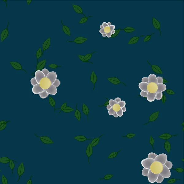 Hermosa Composición Con Flores Colores Simples Hojas Verdes Ilustración Vectorial — Vector de stock