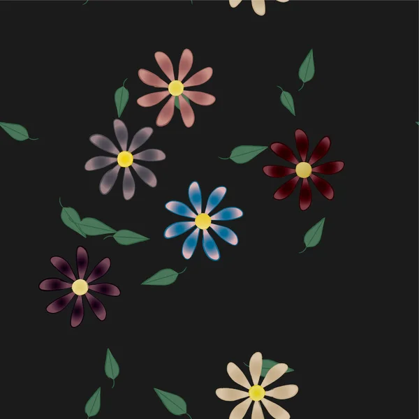 Hermosa Composición Con Flores Colores Simples Hojas Verdes Ilustración Vectorial — Vector de stock