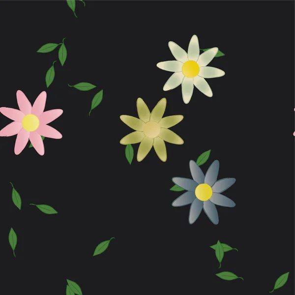 Composição Bonita Com Flores Coloridas Simples Folhas Verdes Ilustração Vetorial — Vetor de Stock