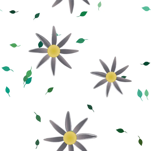 Mooie Compositie Met Eenvoudige Gekleurde Bloemen Groene Bladeren Vector Illustratie — Stockvector