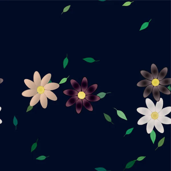 Hermosa Composición Con Flores Colores Simples Hojas Verdes Ilustración Vectorial — Archivo Imágenes Vectoriales