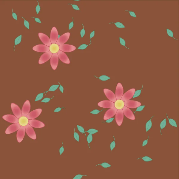 Hermosa Composición Con Flores Colores Simples Hojas Verdes Ilustración Vectorial — Vector de stock